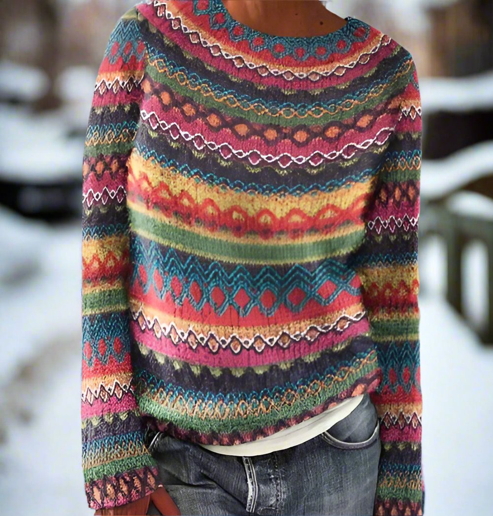 Stilla | Jacquard Pullover Geometrisk Rundhalset Pullover