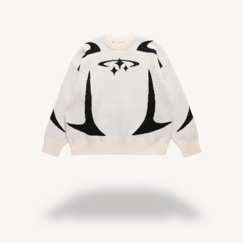 Stilla | Unisex Grafisk Strik Crew Neck Trøje
