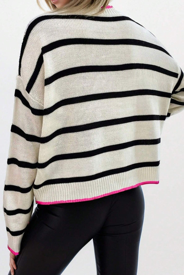 Stilla | Moderne og Klassisk Stribet Pullover Med Rosa Foder