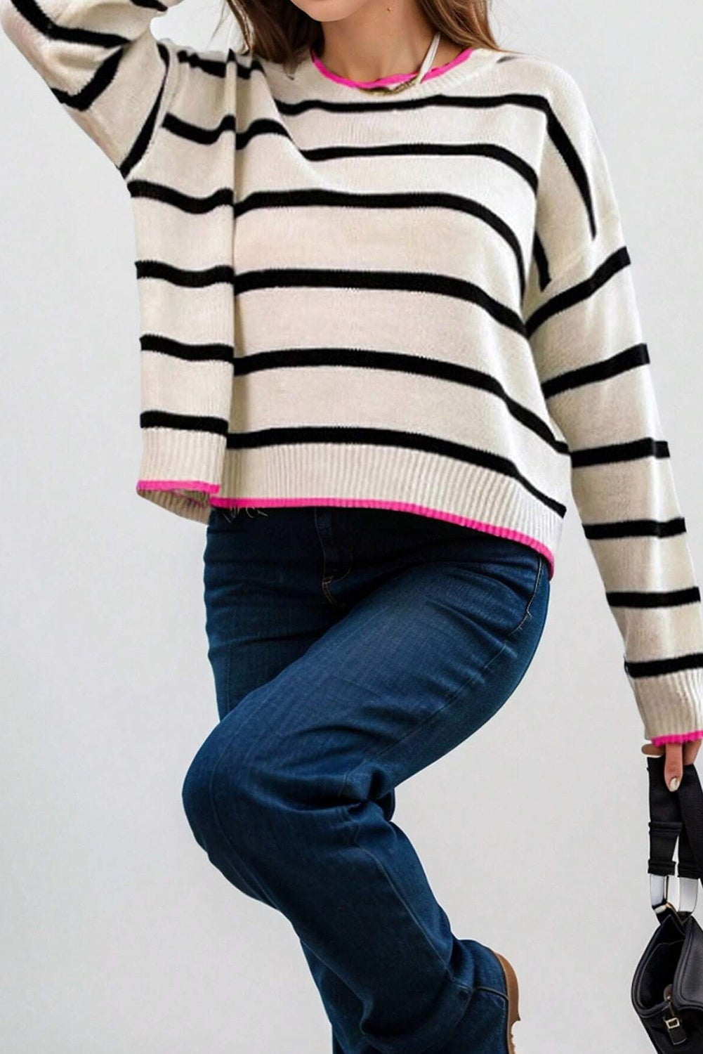 Stilla | Moderne og Klassisk Stribet Pullover Med Rosa Foder