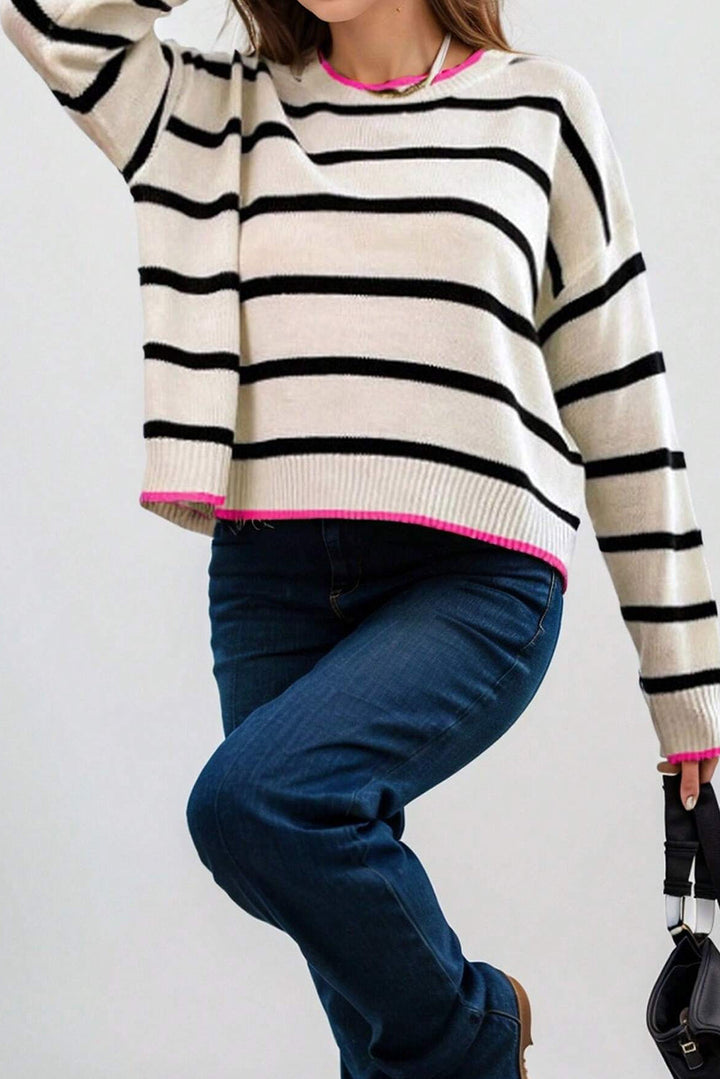 Stilla | Moderne og Klassisk Stribet Pullover Med Rosa Foder