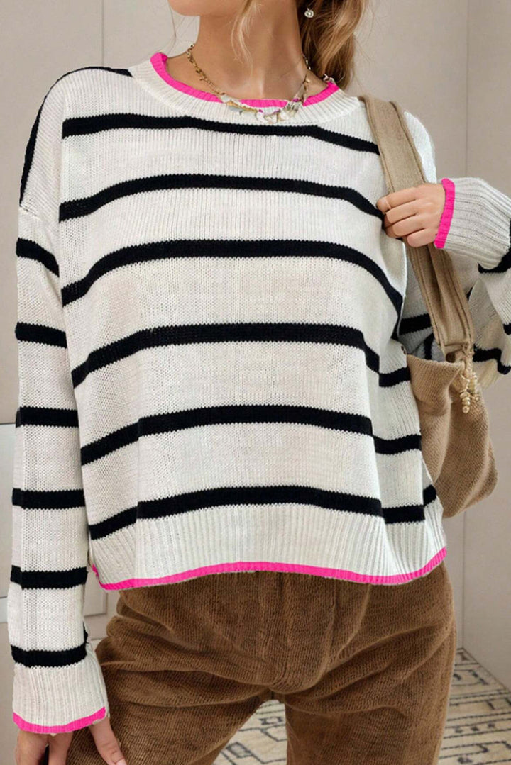 Stilla | Moderne og Klassisk Stribet Pullover Med Rosa Foder