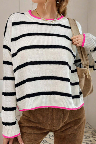 Stilla | Moderne og Klassisk Stribet Pullover Med Rosa Foder