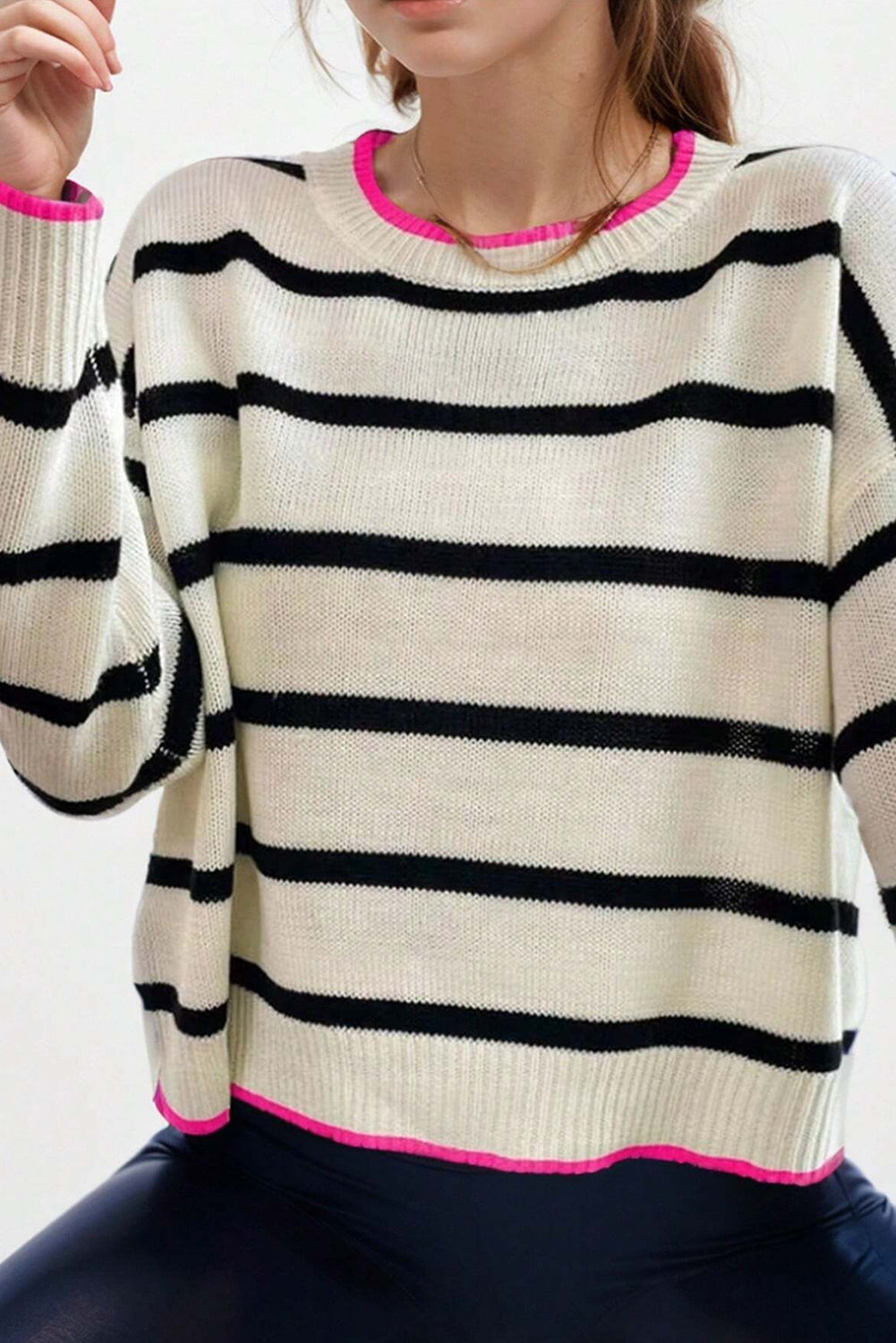 Stilla | Moderne og Klassisk Stribet Pullover Med Rosa Foder
