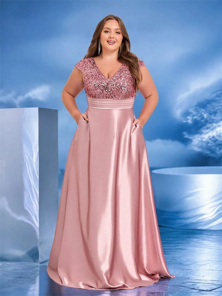 Stilla | Kvinders 2 4xl A-Linie Paillet Mode Designer Satin Lange Kjoler (plus Størrelse)