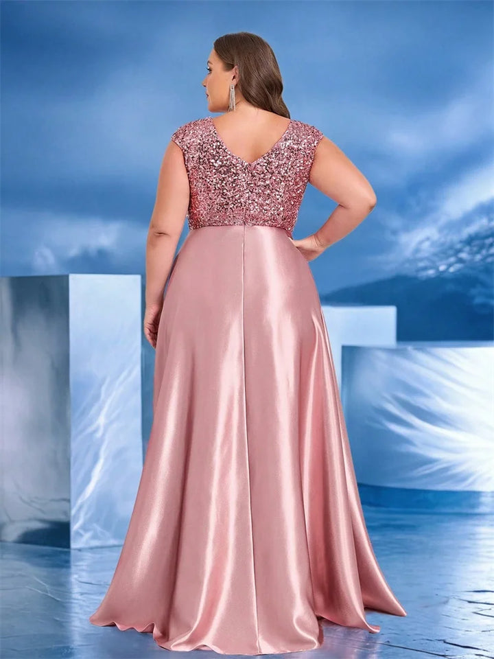 Stilla | Kvinders 2 4xl A-Linie Paillet Mode Designer Satin Lange Kjoler (plus Størrelse)