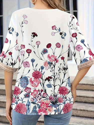 Stilla | Kvinders 2 4xl Bluser Blomster Blonde Mode Designer T-Shirts (plus Størrelse)