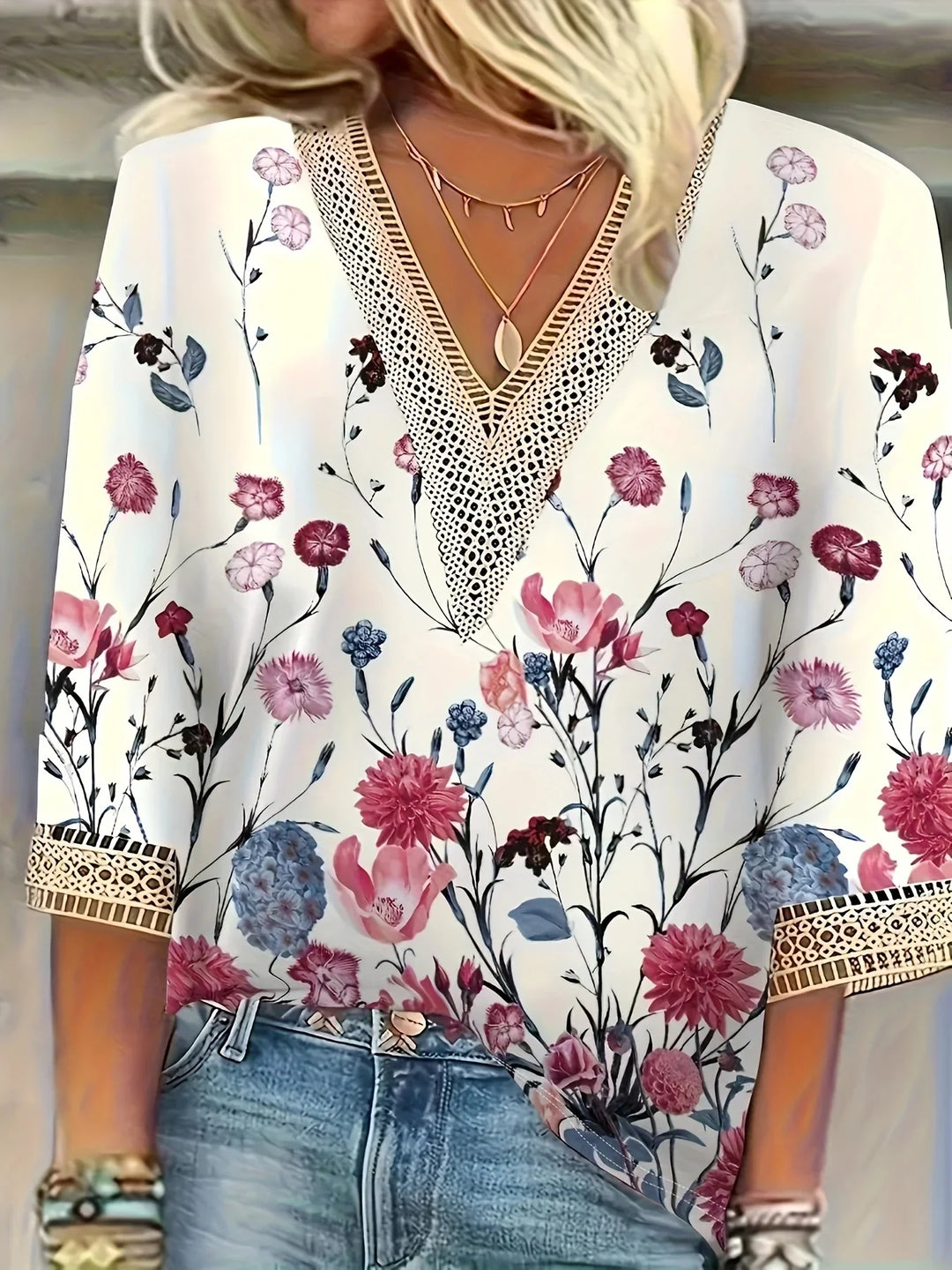 Stilla | Kvinders 2 4xl Bluser Blomster Blonde Mode Designer T-Shirts (plus Størrelse)