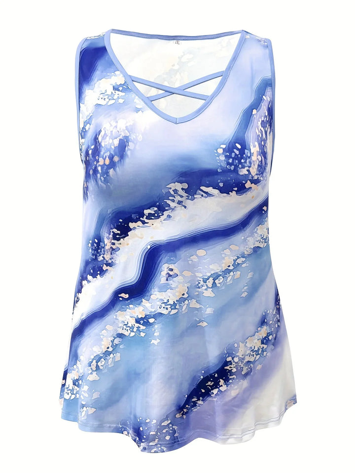Stilla | Kvinder 2 5xl Mode Designer Marmor Print Toppe (plus Størrelse)