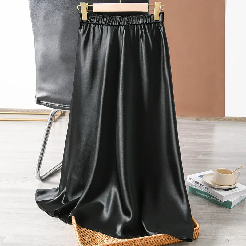 Stilla | Kvindernes 2 7xl Satin Mode Designer A-Line Midi Nederdele (plus Størrelse)