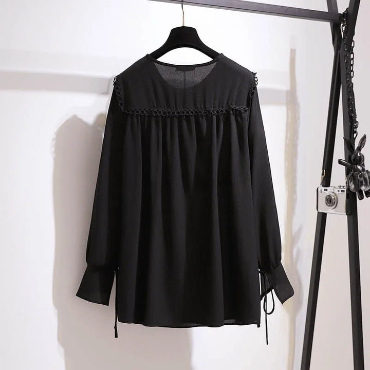 Stilla | Kvinders 5 9xl Bluse Mode Designer Chiffon Langærmede Toppe (plus Størrelse)