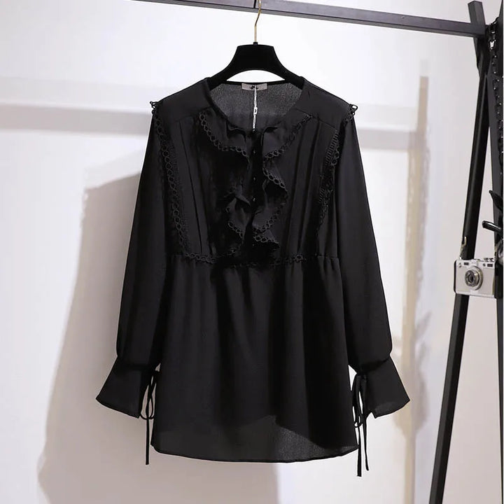 Stilla | Kvinders 5 9xl Bluse Mode Designer Chiffon Langærmede Toppe (plus Størrelse)
