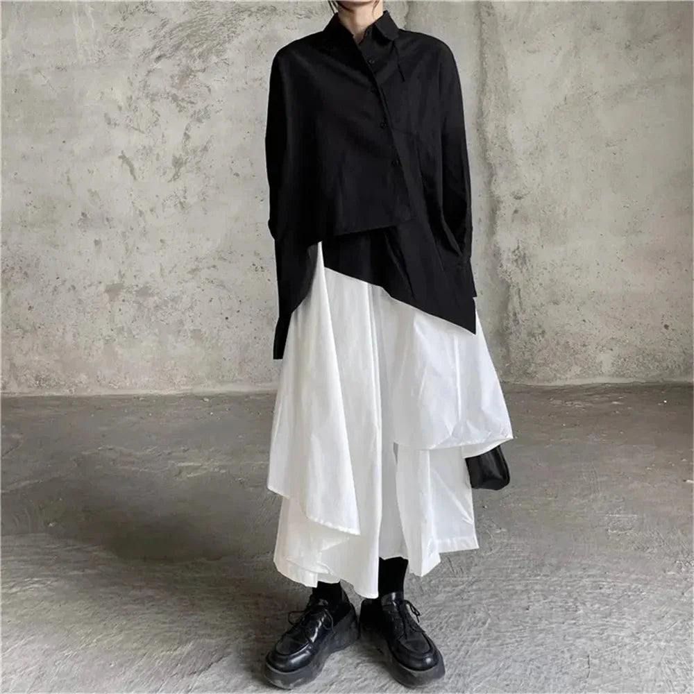Stilla | Kvindernes Asymmetrisk Lagdelt Mode Designerskørt (midi)