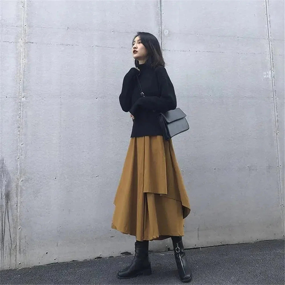 Stilla | Kvindernes Asymmetrisk Lagdelt Mode Designerskørt (midi)