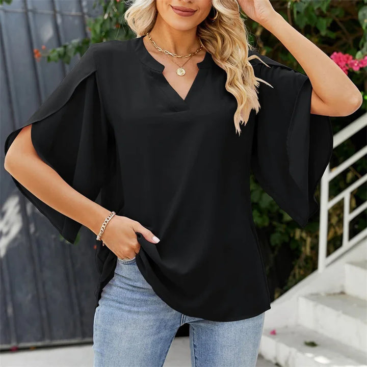 Stilla | Kvinders Asymmetrisk Flæseærme Mode Designer Top T-Shirts