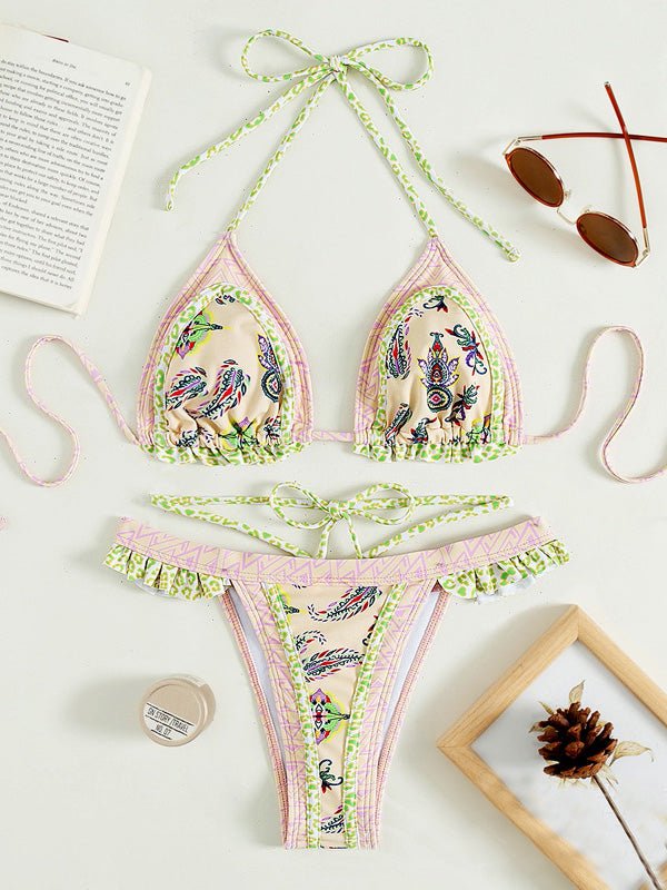 Stilla | Damebikini Årgang Print Halter Strop to Delt Bikini