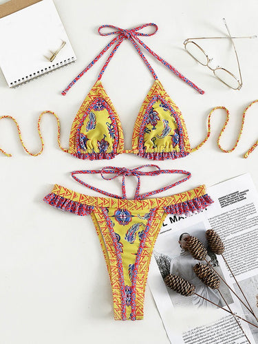 Stilla | Damebikini Årgang Print Halter Strop to Delt Bikini