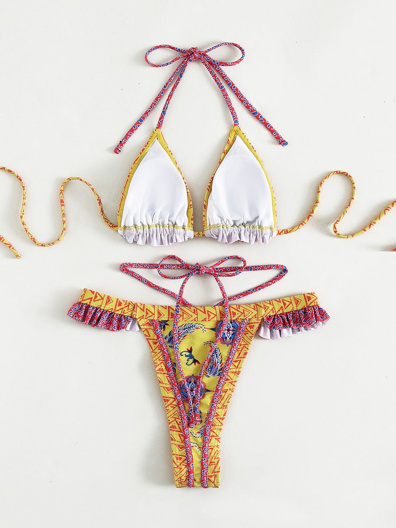 Stilla | Damebikini Årgang Print Halter Strop to Delt Bikini