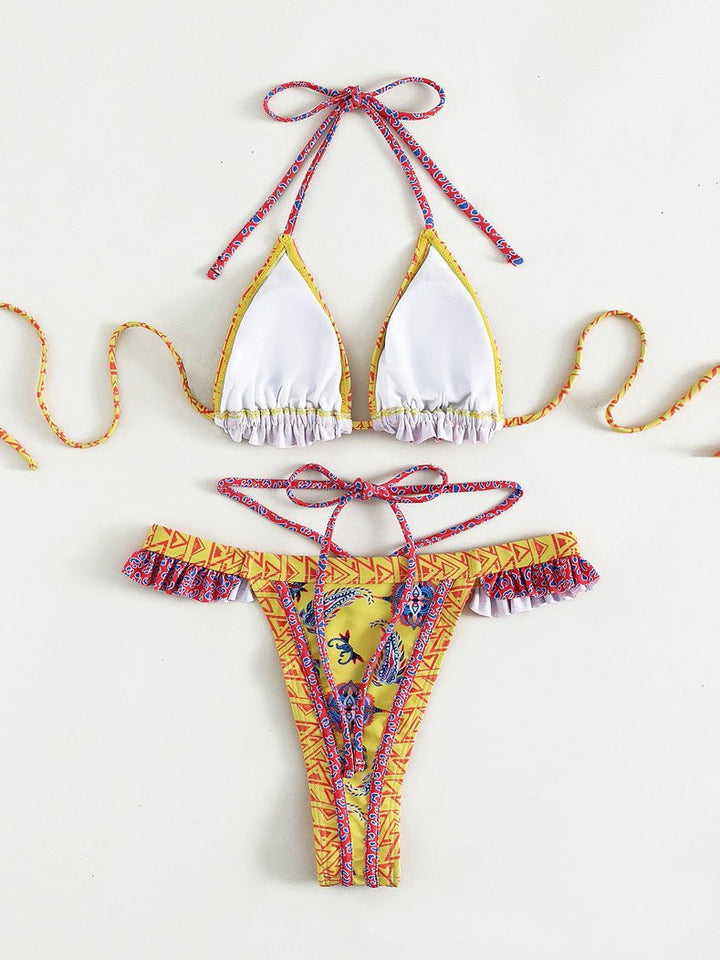 Stilla | Damebikini Årgang Print Halter Strop to Delt Bikini