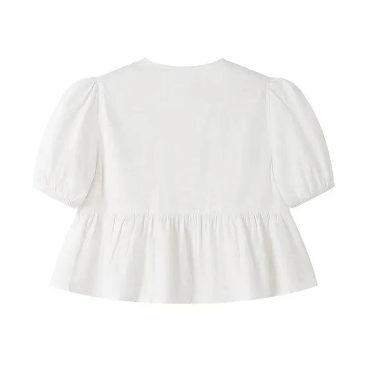 Stilla | Kvinders Bluse Sløjfe Binde Bag Mode Designer Puffede Ærmer T-Shirts