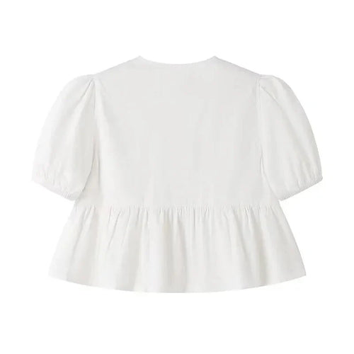 Stilla | Kvinders Bluse Sløjfe Binde Bag Mode Designer Puffede Ærmer T-Shirts