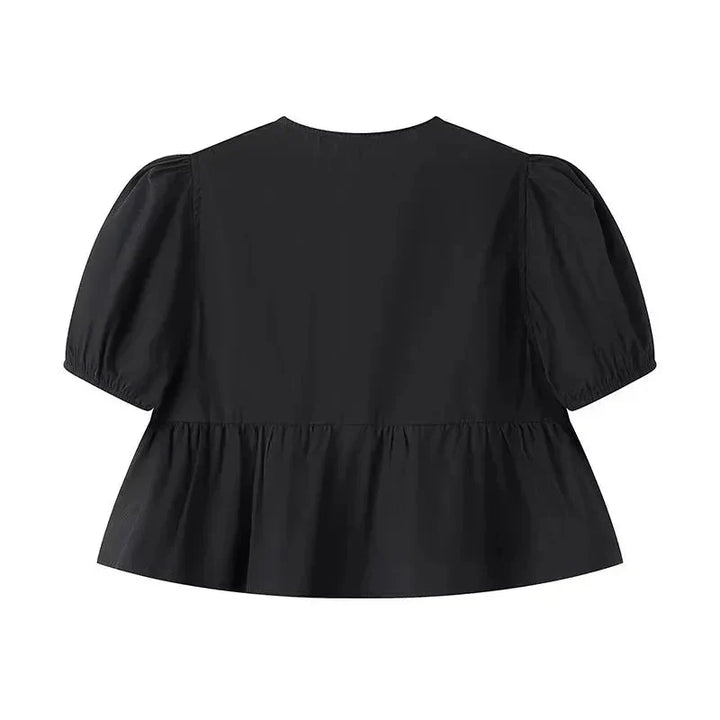 Stilla | Kvinders Bluse Sløjfe Binde Bag Mode Designer Puffede Ærmer T-Shirts