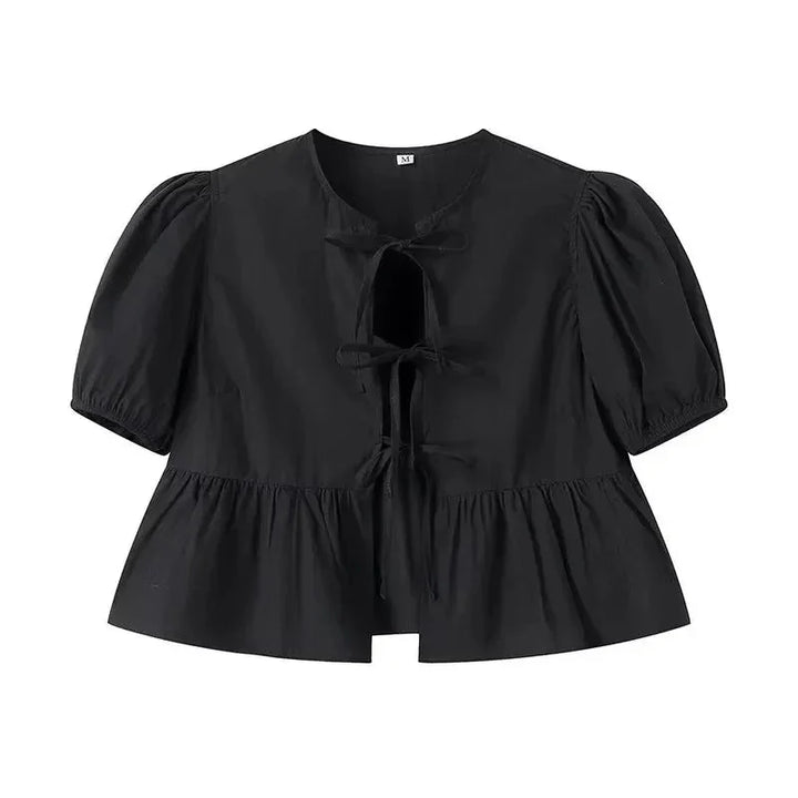 Stilla | Kvinders Bluse Sløjfe Binde Bag Mode Designer Puffede Ærmer T-Shirts