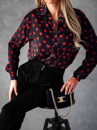 Stilla | Kvinders Bluser Krave Drop Skulder Hjerte Print Bluse