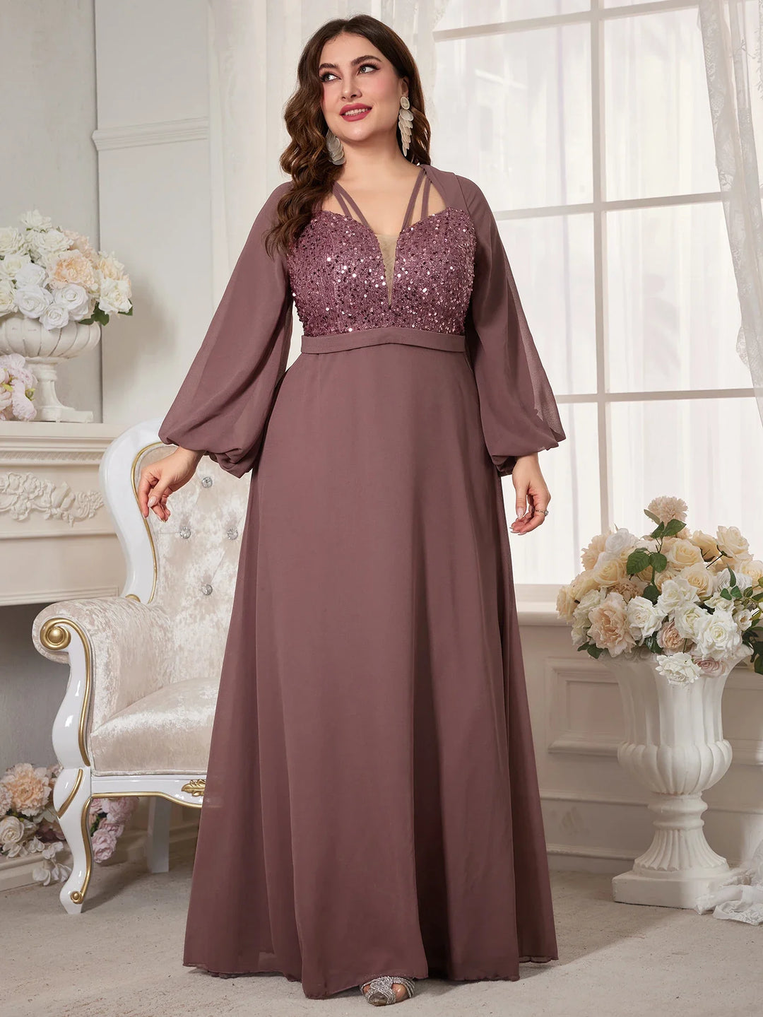 Stilla | Kvinders Chiffon 2 5xl Mode Designer Paillet Lange Kjoler (plus Størrelse)
