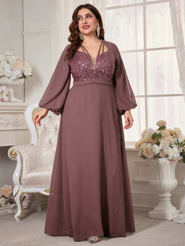 Stilla | Kvinders Chiffon 2 5xl Mode Designer Paillet Lange Kjoler (plus Størrelse)
