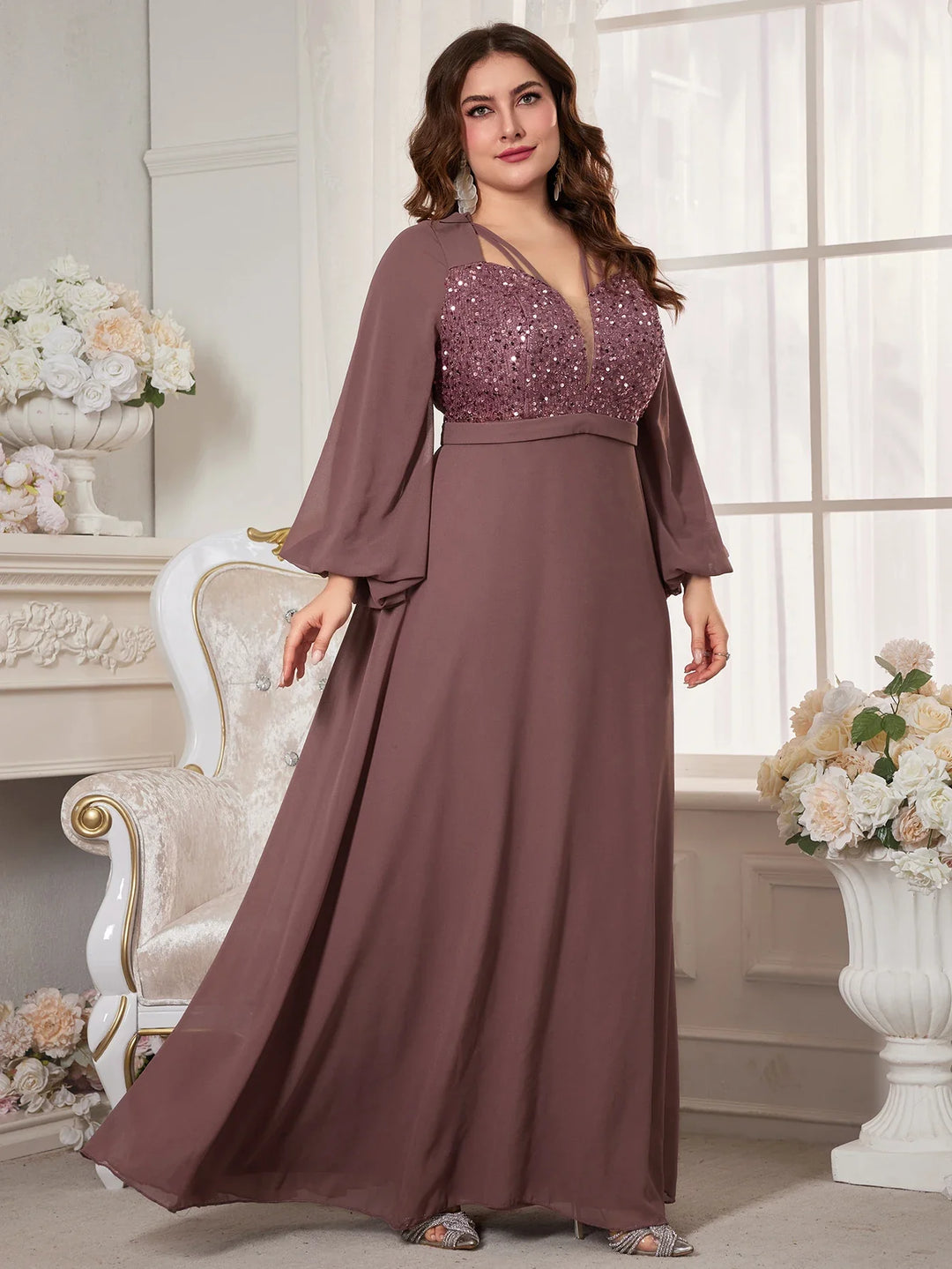 Stilla | Kvinders Chiffon 2 5xl Mode Designer Paillet Lange Kjoler (plus Størrelse)