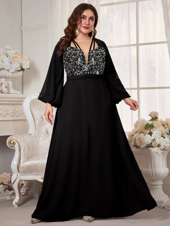 Stilla | Kvinders Chiffon 2 5xl Mode Designer Paillet Lange Kjoler (plus Størrelse)