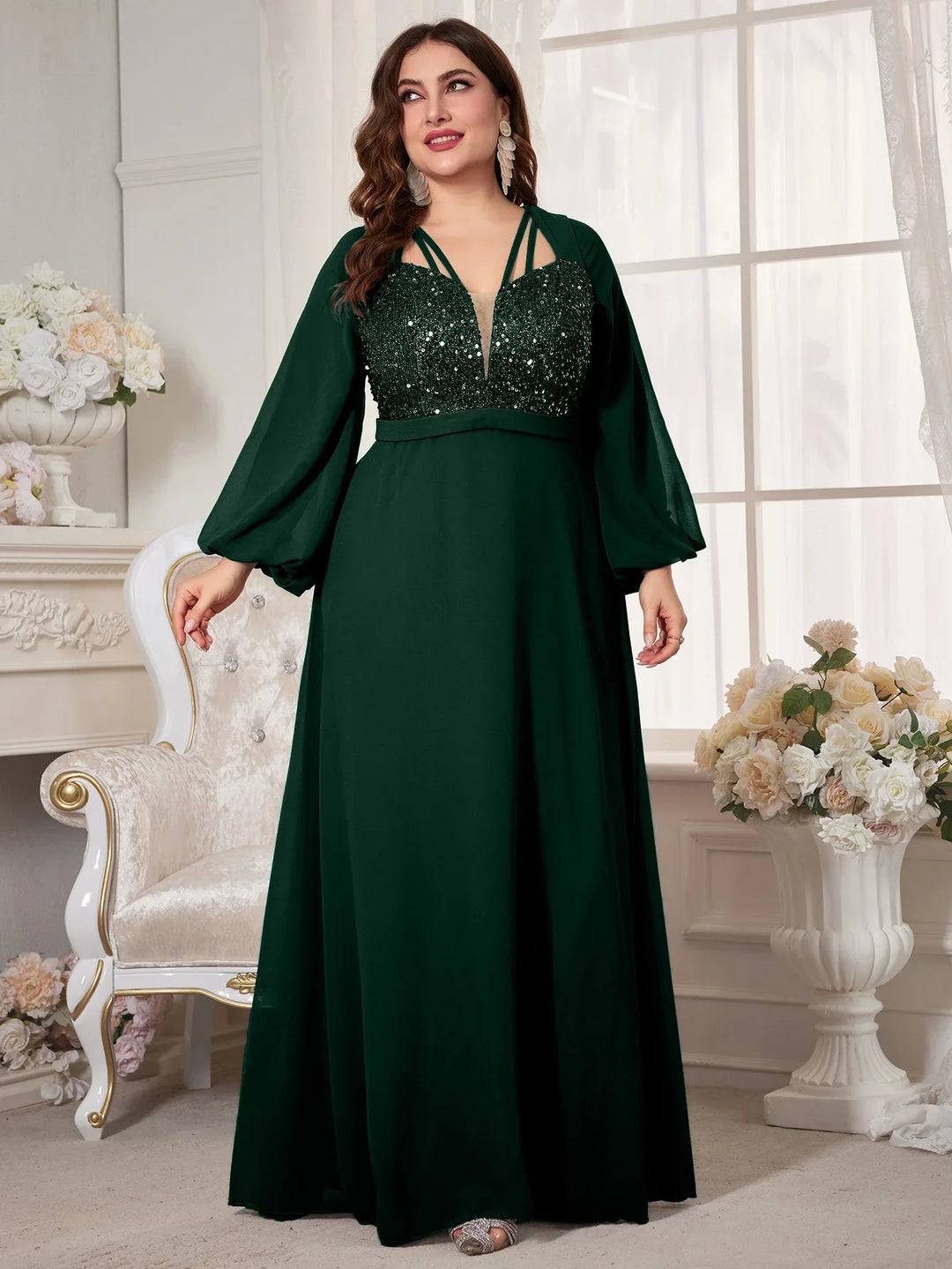 Stilla | Kvinders Chiffon 2 5xl Mode Designer Paillet Lange Kjoler (plus Størrelse)