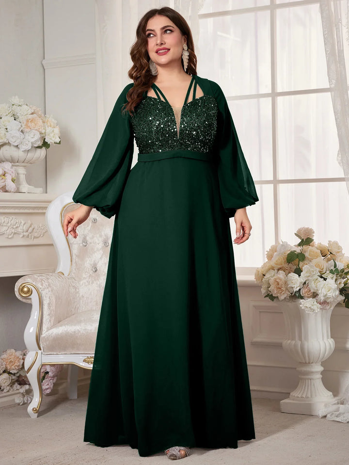 Stilla | Kvinders Chiffon 2 5xl Mode Designer Paillet Lange Kjoler (plus Størrelse)