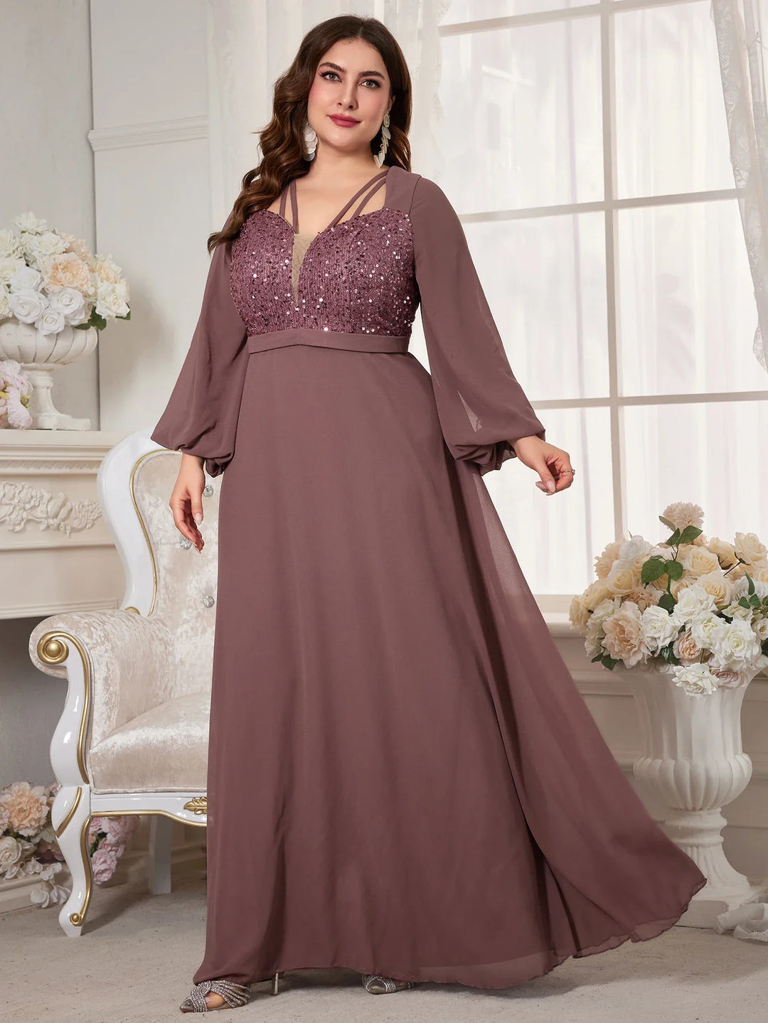 Stilla | Kvinders Chiffon 2 5xl Mode Designer Paillet Lange Kjoler (plus Størrelse)