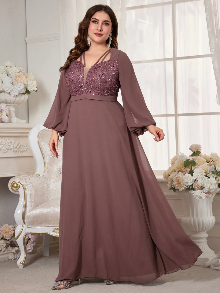 Stilla | Kvinders Chiffon 2 5xl Mode Designer Paillet Lange Kjoler (plus Størrelse)