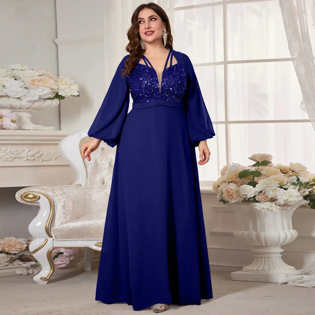 Stilla | Kvinders Chiffon 2 5xl Mode Designer Paillet Lange Kjoler (plus Størrelse)