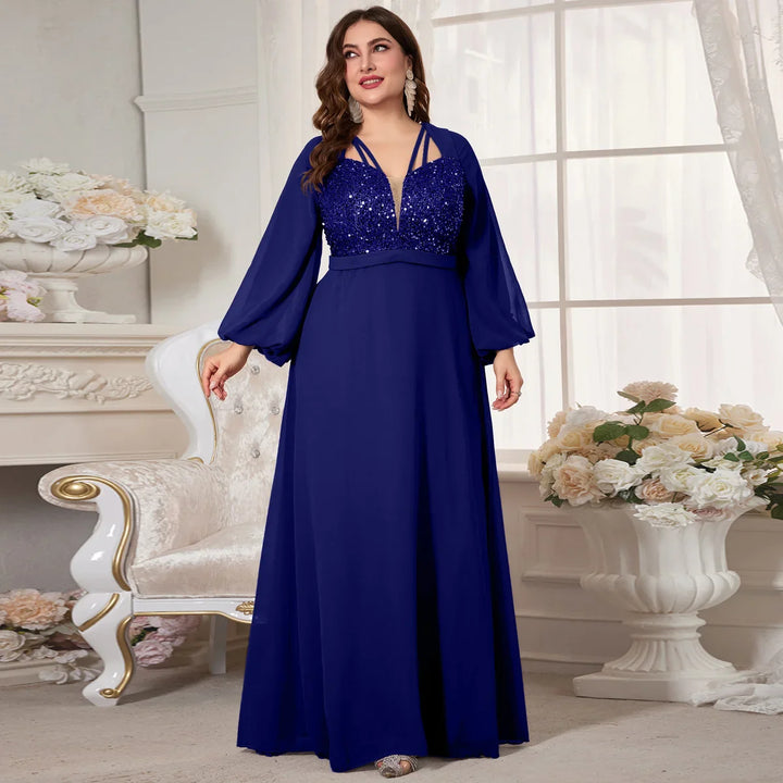 Stilla | Kvinders Chiffon 2 5xl Mode Designer Paillet Lange Kjoler (plus Størrelse)