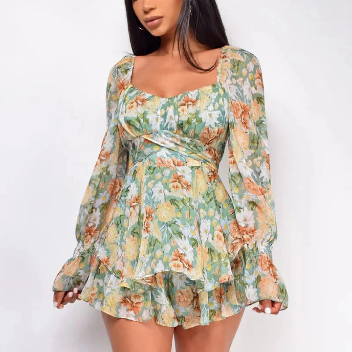 Stilla | Kvinders Chiffon Blomster Ruffled Mode Designer Playsuit Rompers