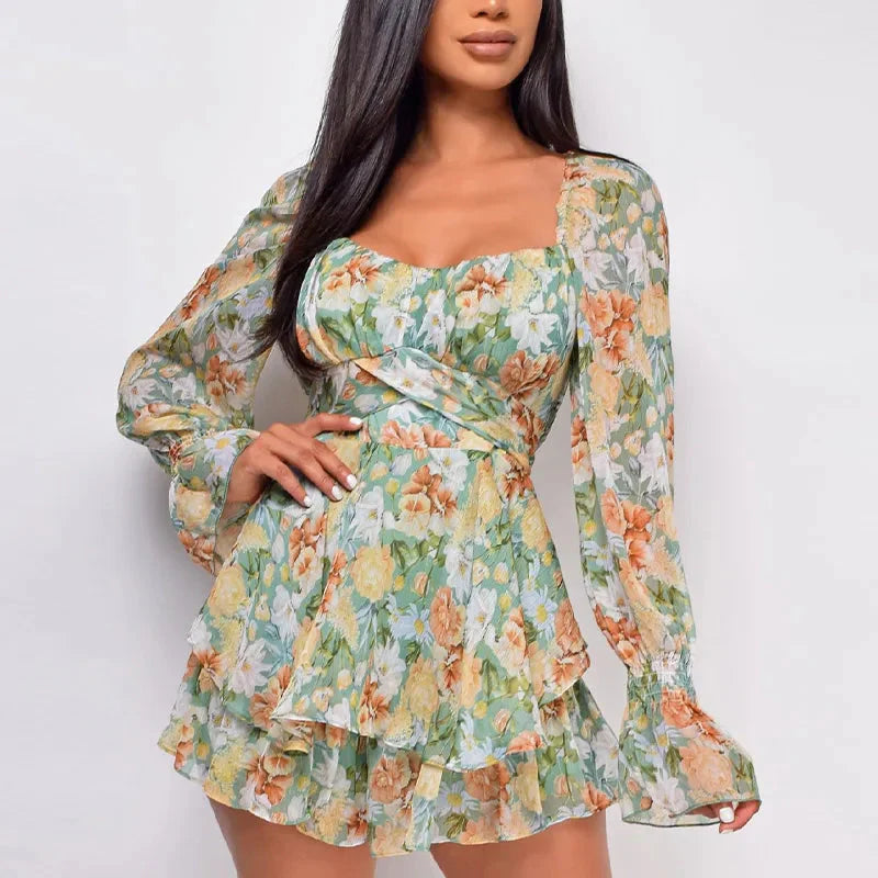 Stilla | Kvinders Chiffon Blomster Ruffled Mode Designer Playsuit Rompers
