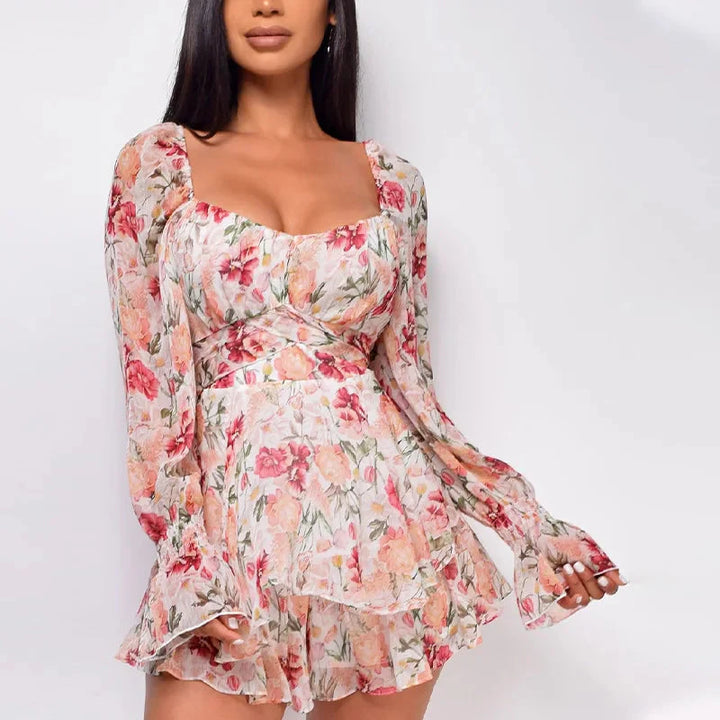 Stilla | Kvinders Chiffon Blomster Ruffled Mode Designer Playsuit Rompers