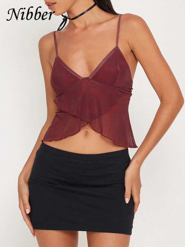 Stilla | Kvinders Chiffon Toppe Mode Designer Spaghetti V-Hals Singlet