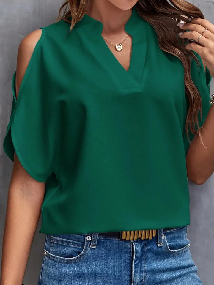 Stilla | Kvinders Cold Shoulder V-Hals Bluse Mode Designer Toppe T-Shirts