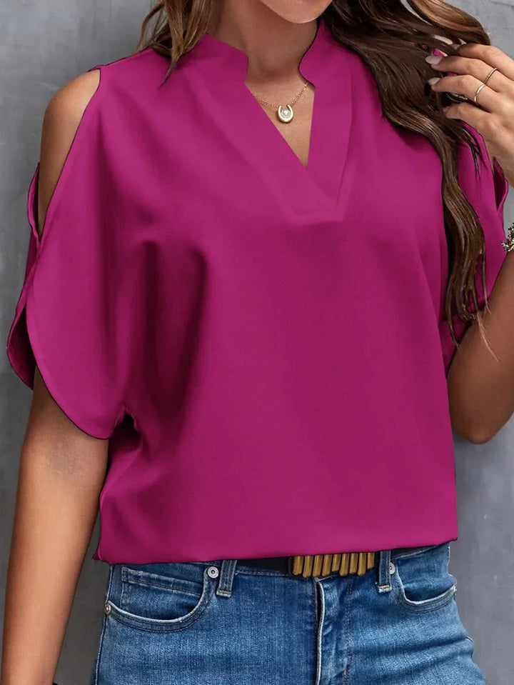 Stilla | Kvinders Cold Shoulder V-Hals Bluse Mode Designer Toppe T-Shirts