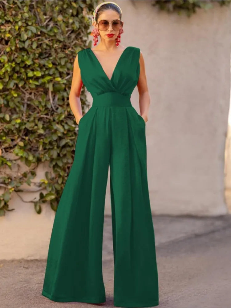 Stilla | Kvinders Dyb V-Uden Ærmer Rompere Mode Designer Playsuits Jumpsuits