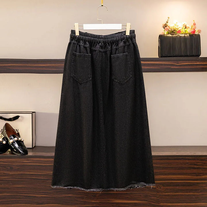 Stilla | Kvinder's Denim Ødelagt 5 9xl Mode Designer Midi Nederdele (plus Størrelse)