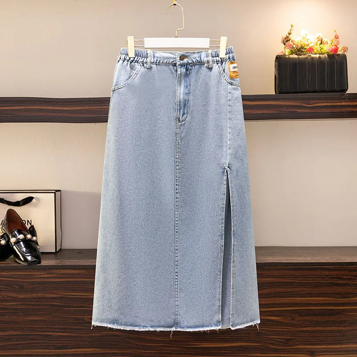 Stilla | Kvinder's Denim Ødelagt 5 9xl Mode Designer Midi Nederdele (plus Størrelse)