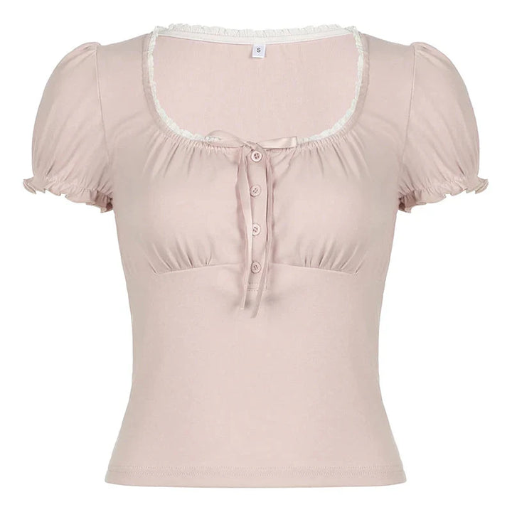 Stilla | Kvinders Snøre Rynket Kant Bluse Toppe Mode Designer T-Shirts