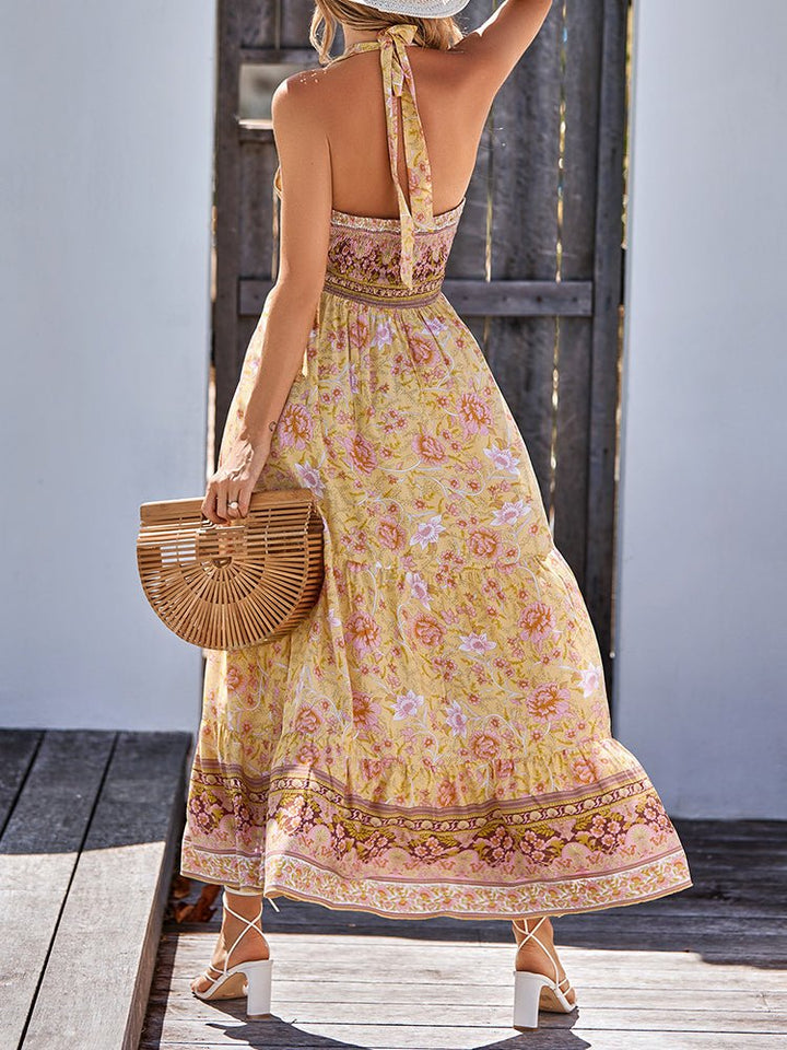 Stilla | Kvinders Kjoler Bohemia Stil Trykt Afslappet Halterneck Maxi Kjole