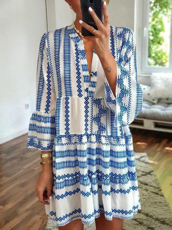 Stilla | Kvinders Kjoler Bohemian Print Lange Ærmer Mini Kjole